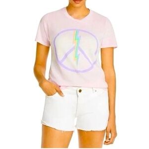 Lauren Moshi x Aqua Pink Ombré Graphic Tee T-Shirt Rainbow Lightening Bolt Small